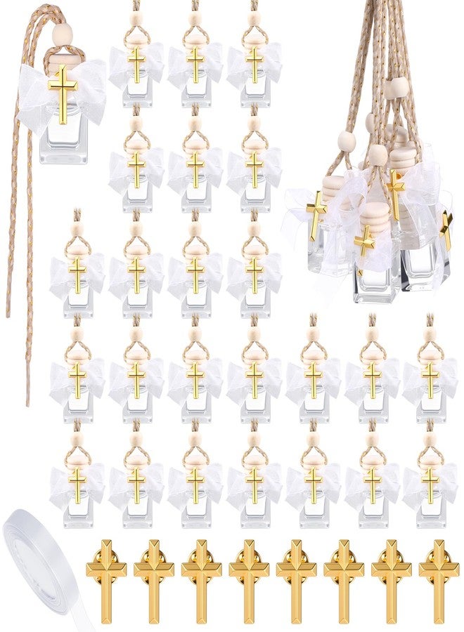 Afarnook 30 Set Baptism Favors Holy Water Bottles 8ml Mini Catholic Christian Holy Water Container with Cross Pin and Ribbon for Church Catholic Baptism Communion Gift(White,Square) - Image 1